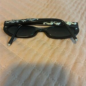 Brighton Black Sunglasses with Silver Crystal Floral Accents